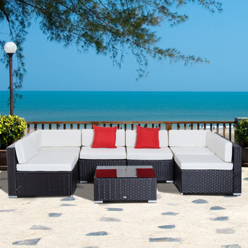 Sol 72 Outdoor Merton 7 Piece Rattan Sectional Seating Group with